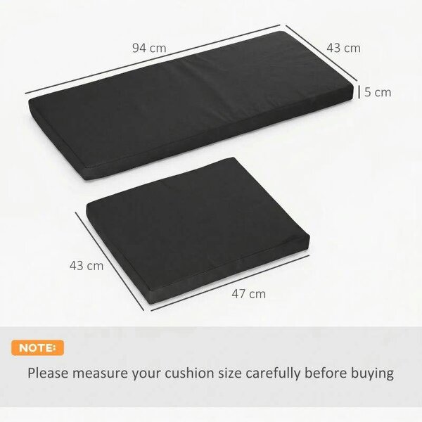 Outdoor Seat Cushion Pads for Rattan Furniture, 3 PCs Garden Furniture Cushions, Black