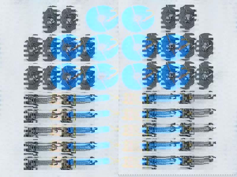 Ratchet Tie Down Straps 25MM 1.5T 5M X10 (Heavy Duty Cargo Trailer Lashing Ton Claw J Hook)