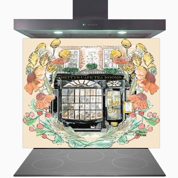 Claire Louise - Designer Bettys In Full Bloom Glass Kitchen Splashback