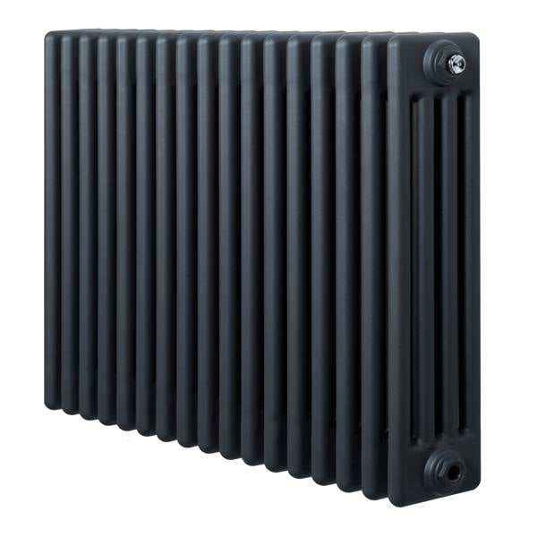 Traditional 4 column radiator in anthracite grey, featuring a sleek, vertical design with a smooth, matte finish and visible fittings
