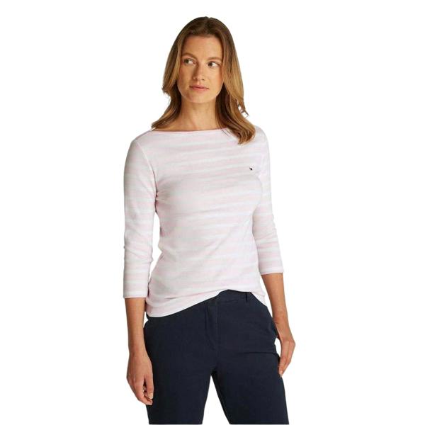 Tommy Hilfiger Womens/Ladies Striped Boat Neck Slim T-Shirt - Pink/Oat - 