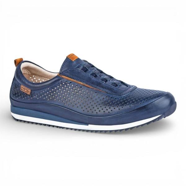 Pikolinos Men's Blue Leather Elastic Slip-on Sneaker Trainers Shoes - Liverpool