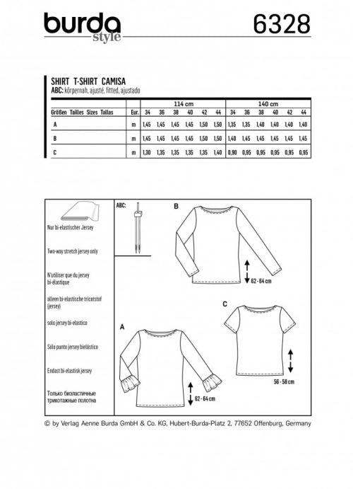 Burda Sewing Pattern 6328 Tops For Women, 8 to 18 - Easy