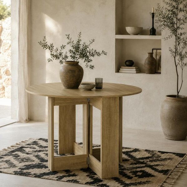 Wyld Haus Vietma Wooden Oak Folding Drop Leaf Dining Table For Compact Kitchens