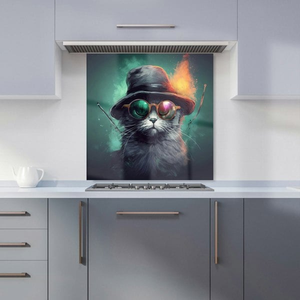 Warren Reed - Designer Fiery Cat In A Hat Kitchen Splashback