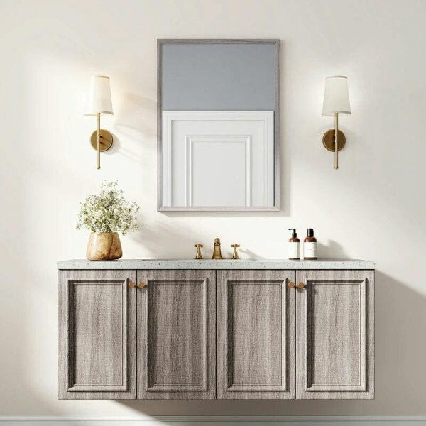 Bobobiy Wall Bathroom Mirror, 50 x 70 cm Wall-Mounted Mirror for Living Room, Bedroom, Hallway, Grey