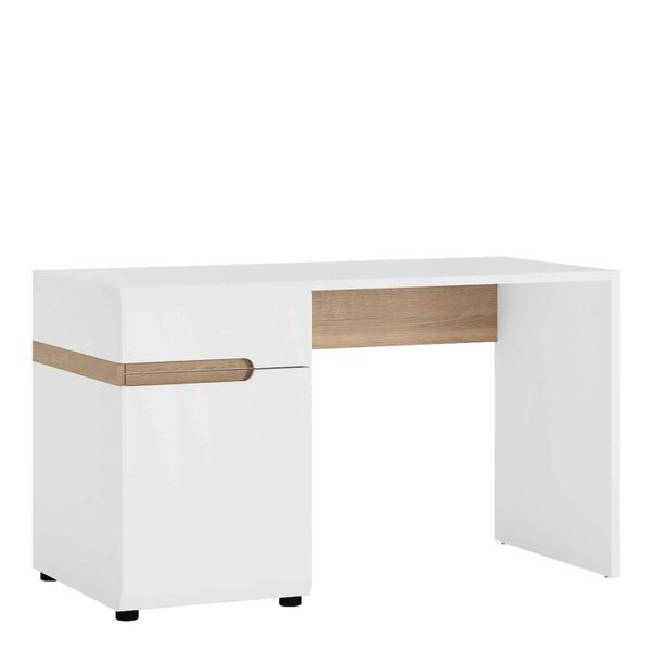 Wyld Haus Foxwhisk Desk Table White and Truffle Oak Wood 1 Drawer 1 Door