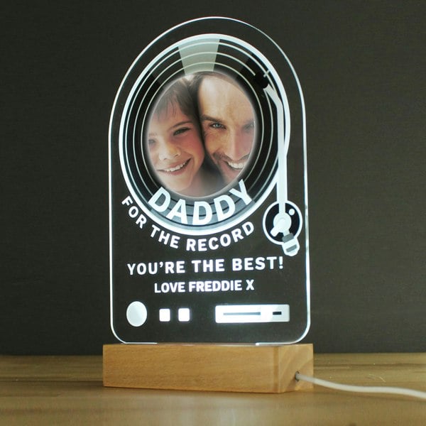 Personalised Memento Company Personalised Record Photo Upload Wooden Based LED Light