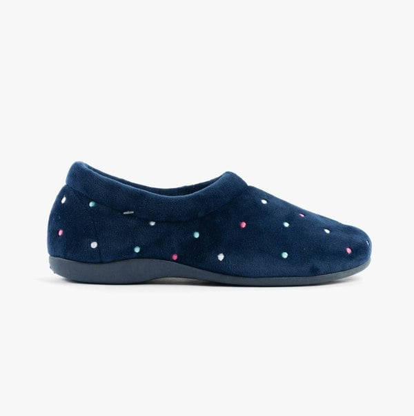 Sleepers SOPHIE Womens Textile Polka Dot Full Slippers Navy