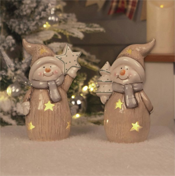 St Helens Ceramic LED Snowman, Pair