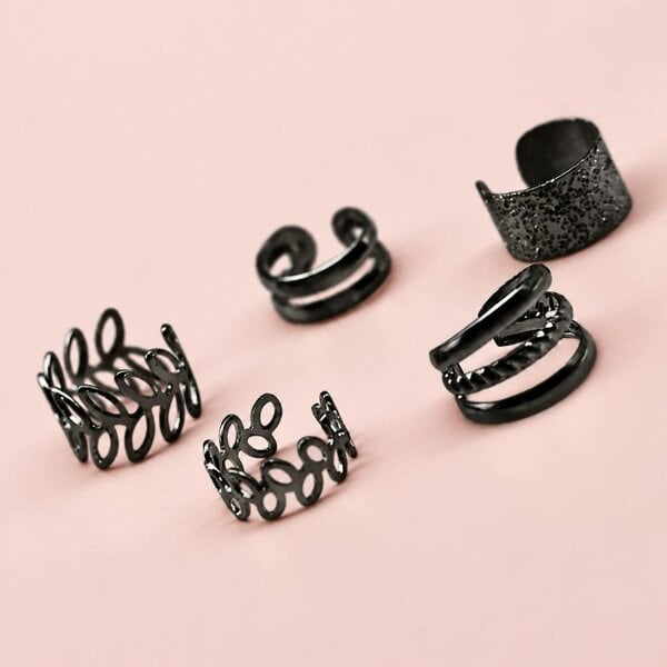 The Colourful Aura 5 Piece Gold Silver Slim Leaf Band Adjustable Wire Wrap Non Piercing Ear Cuff