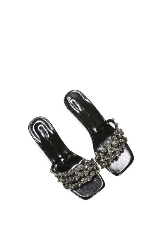 XY LONDON Mid Stiletto Heel Diamante Strappy Heeled Mules