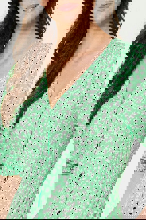 Green | Ditsy Floral 1/2 Puff Sleeve Maxi Dress