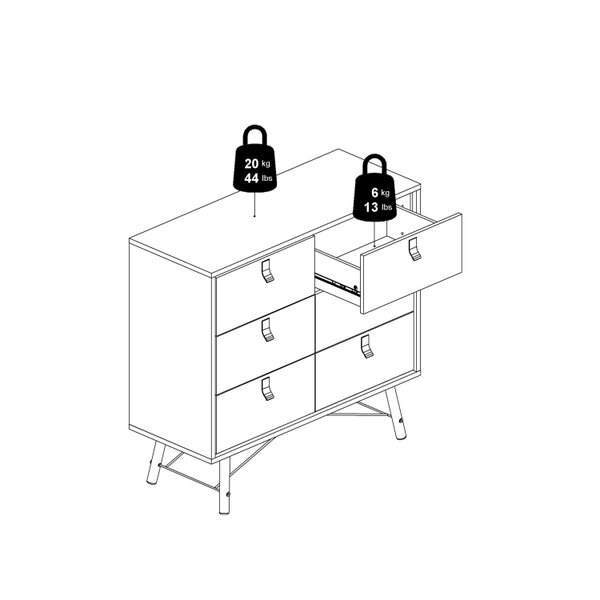 Wyld Haus Juno Black and Walnut Wood Double Chest of Drawers 6 Drawers