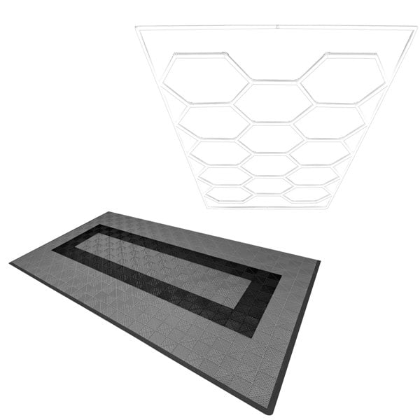 Monstershop Hexagon LED Light & Vented Garage Floor Tiles With Edges - 90 Grey & 30 Black