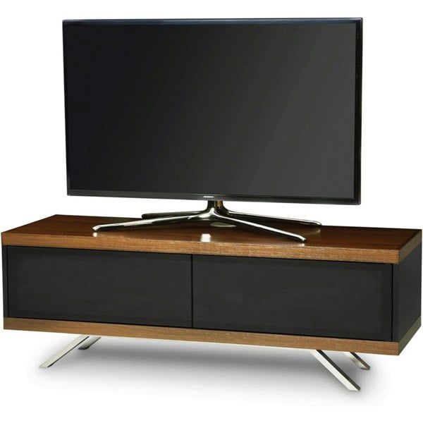 MDA Designs TUCANA 1200 HYBRID Black Walnut TV Cabinet BeamThru Remote-Friendly Doors up to 60" Flat Screen TVs Multimedia Centre Stand