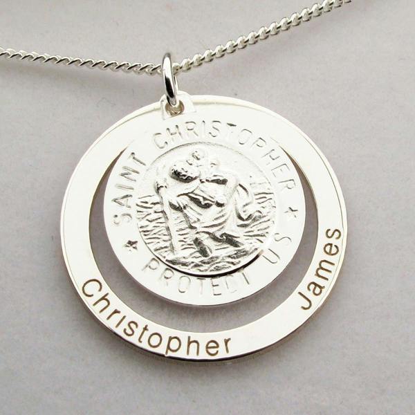 Christopher James of London Sterling Silver Personalised 3D St Christopher Family Necklace