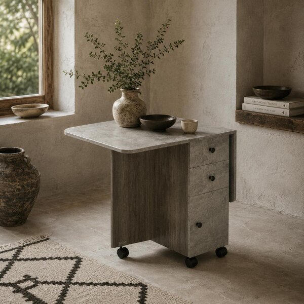 Wyld Haus Dorette Wooden Mixed Grey Drop Leaf Dining Table With Multi Storage Design