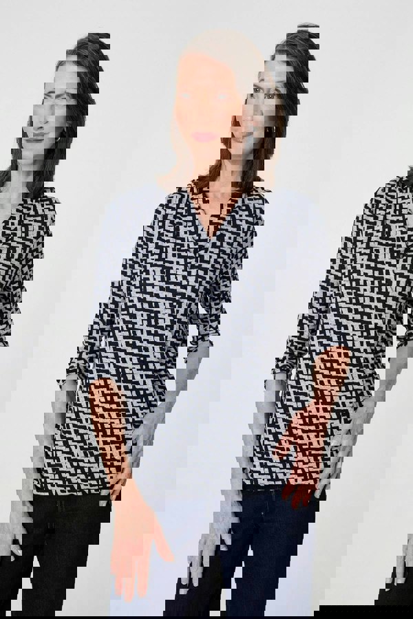 Navy | Chevron Print 3/4 Sleeve Wrap Front Top
