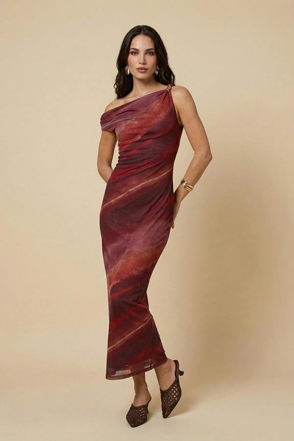 Urban Bliss Tie Dye Max Gold Trim Maxi Dress