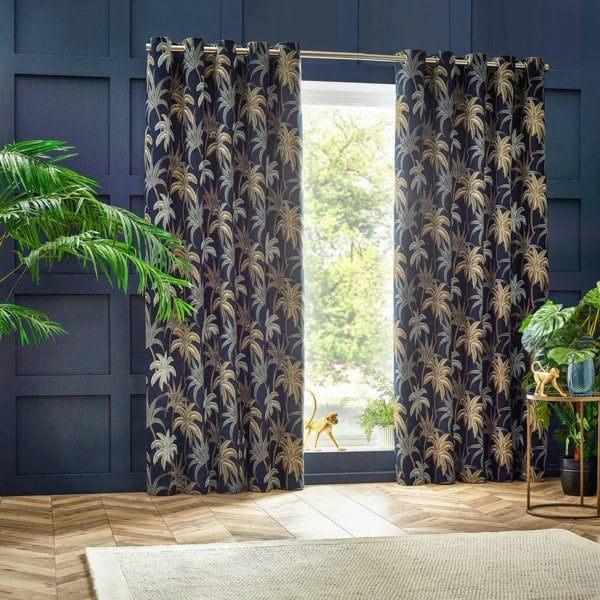 Wylder Galapagos Jacquard Eyelet Curtains - Navy