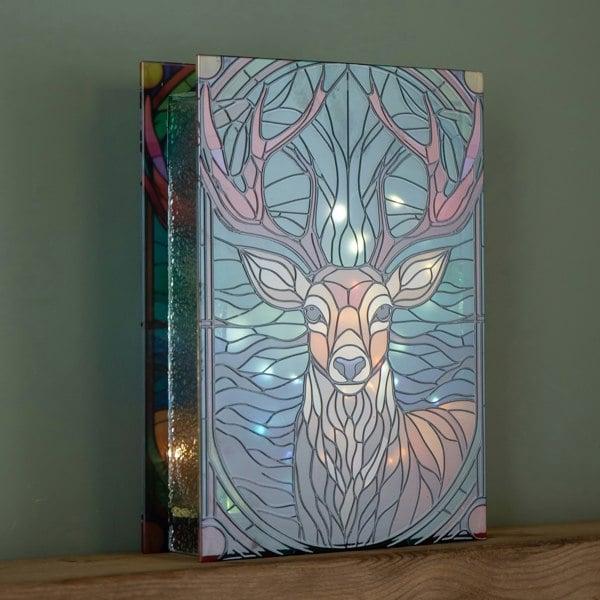 Samuel Alexander 28cm Battery Powered Glass Christmas Decoration with Stag & Warm White LEDs
