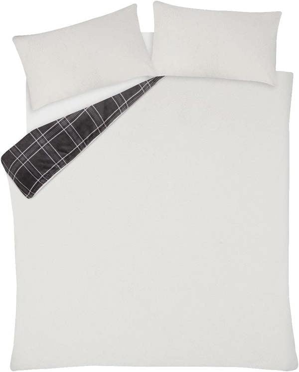 Smart Living Check Printed Flannel Fleece Duvet Set - Grey