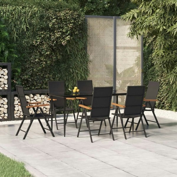 Berkfield 7 Piece Garden Dining Set Black and Brown Poly Rattan