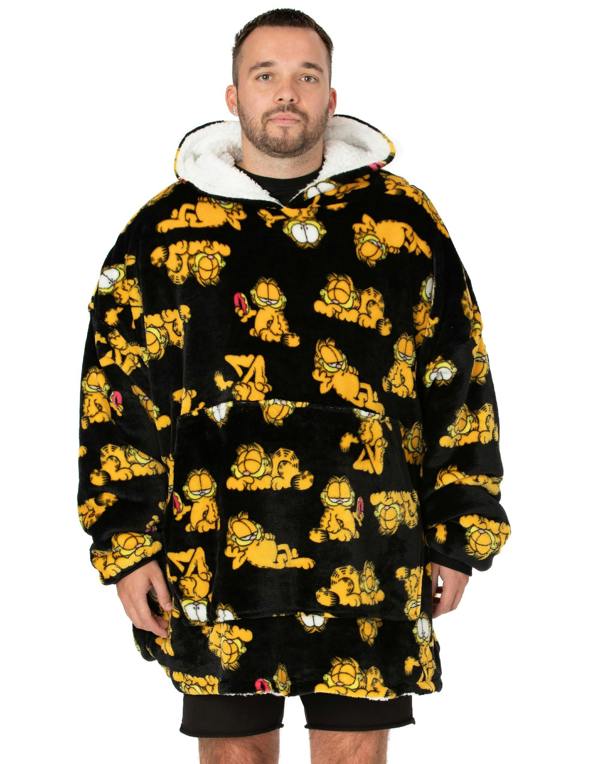 Garfield Mens Black Character AOP Blanket Hoodie (One Size)