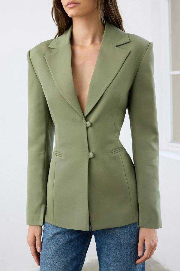 Back Tie Detail Fitted Woven Blazer Jacket