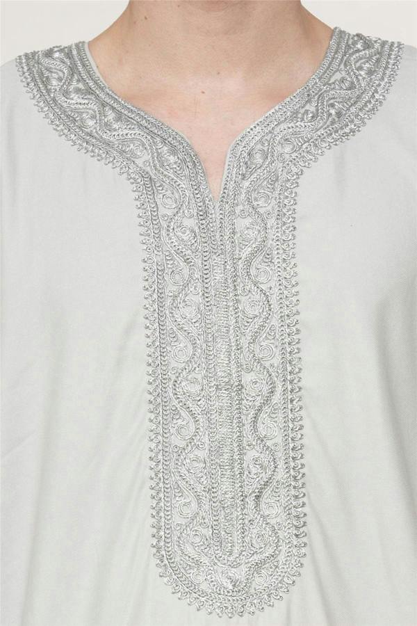 Infinity Leather Men's Moroccan Thobe Robe Djellaba Arab Short Sleeve Embroidery Gandoura Jubba