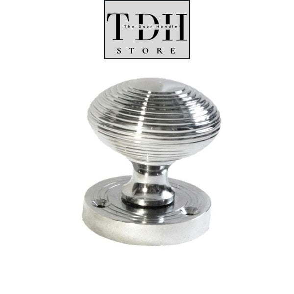 EDH Door Hardware Polished Chrome Reeded Round Door Knobs with Tubular Latch – 1, 4 & 6 Pair Packs