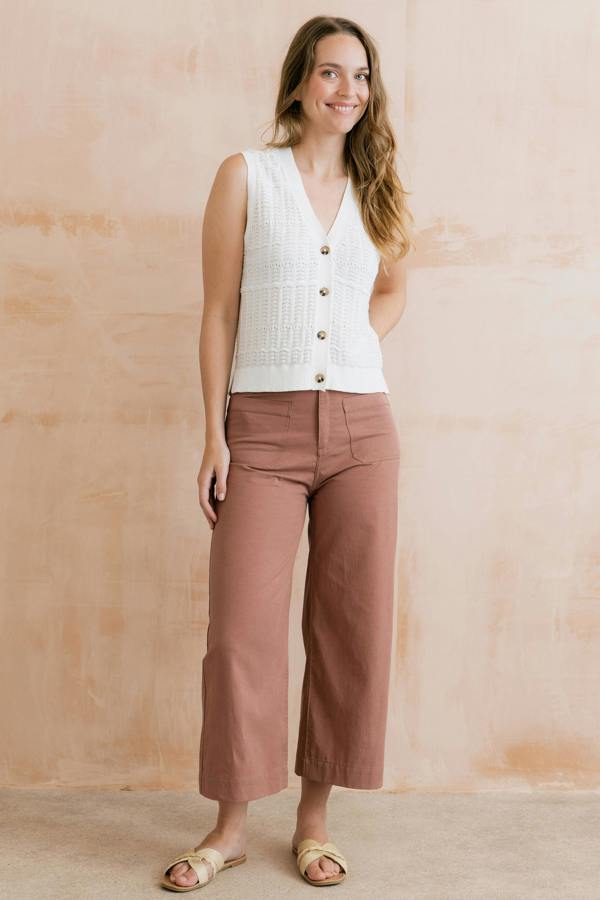 Lily & Me Sophie Pointelle Knit Sleeveless Waistcoat White