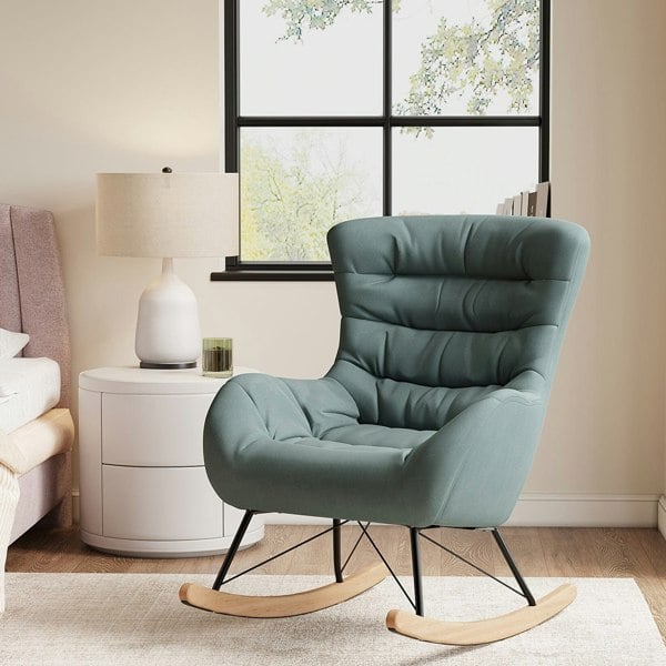 Fabric Upholstered Rocking Chair Super Soft Nordic Wooden Armchair Armchairs Living and Home