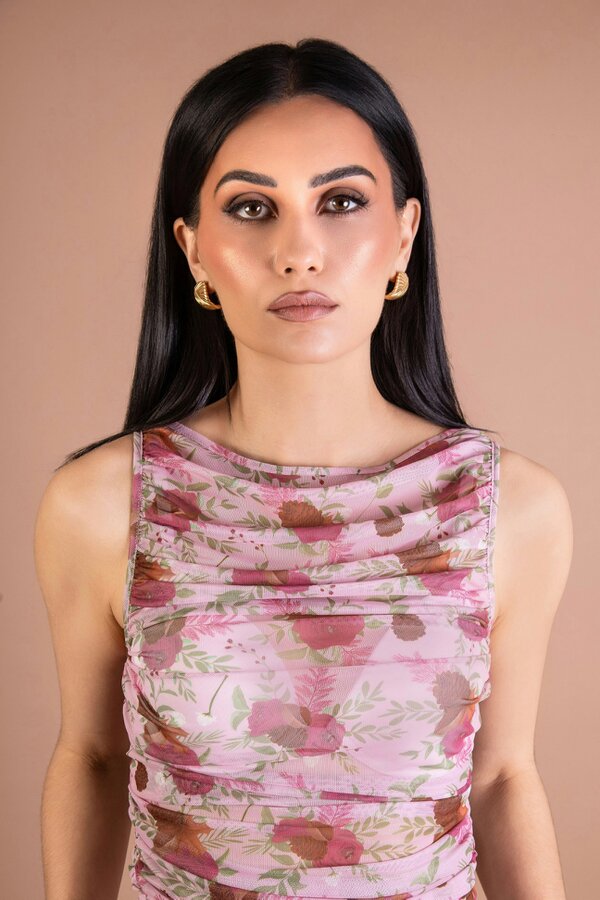 BALOU WOMENS FLORAL TULLE TOP