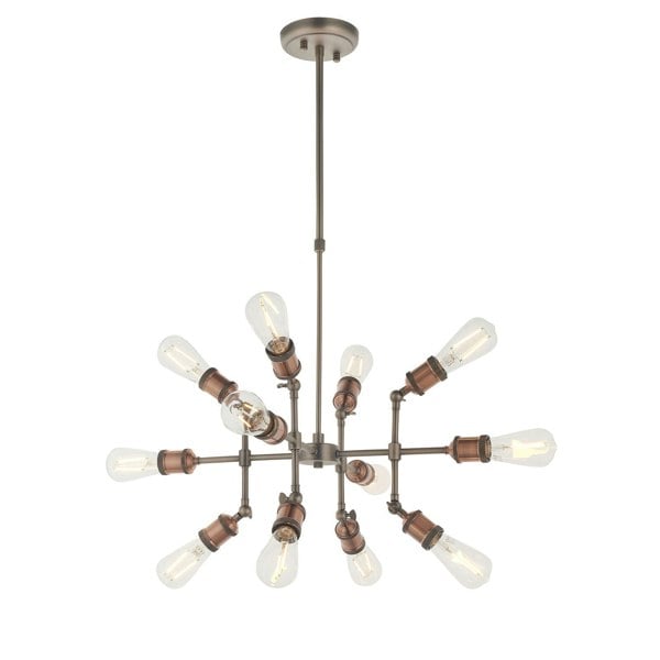 Ceiling Pendant Light - Aged Copper & Aged Pewter Plate - 12 x 40W E27 Loops