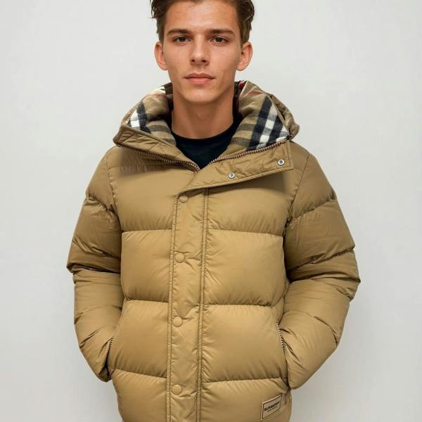 Burberry 'Halsby' Hooded Check Down Jacket Beige - chancefashionco