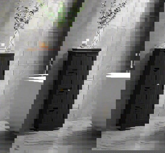 Modcraft Bathroom Floor Cabinet Wooden Freestanding Storage with 4 Drawers & 1 Door Adjustable Shelf – Black