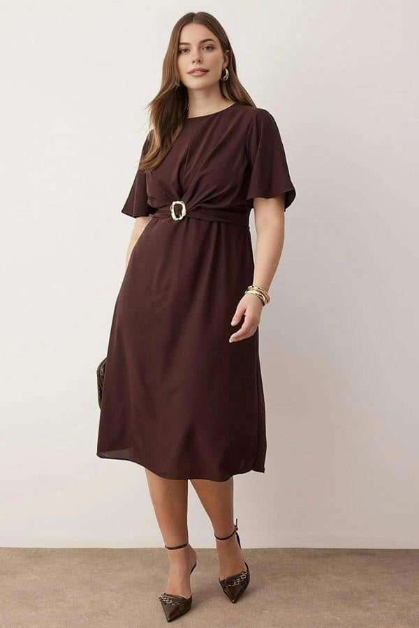 WOVCOR Accessory Detail Midi Plus Size Woven Dress