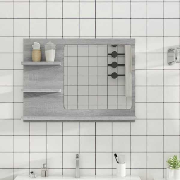 Berkfield Bathroom Mirror Grey Sonoma 60x10.5x45 cm Engineered Wood