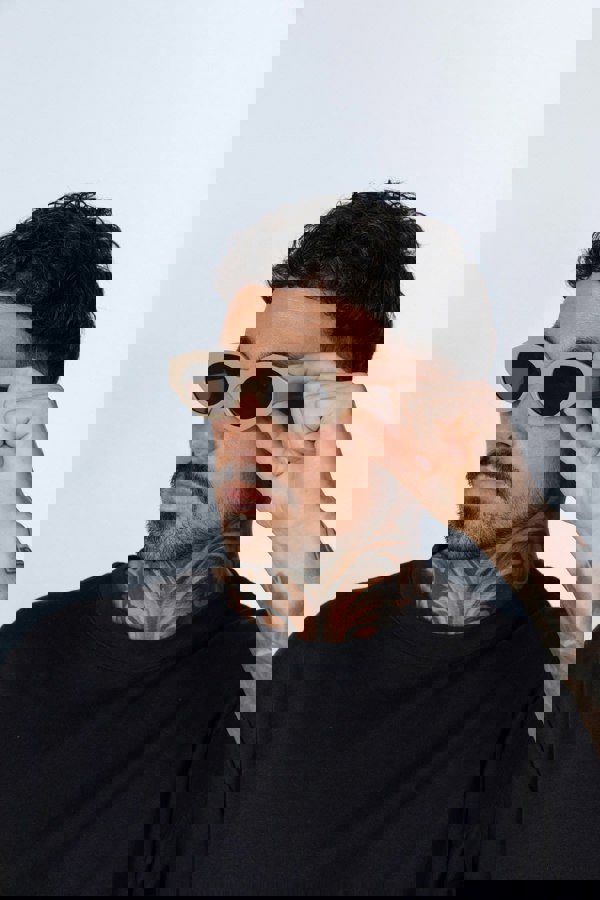 SVNX Retro Small Oval Sunglasses Beige