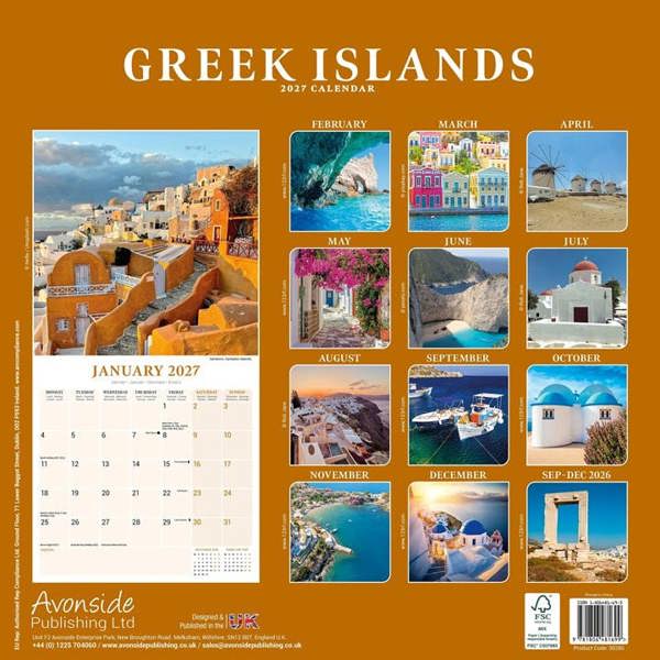 Greek Islands Calendar 2027, Wall Calendars, Month To View, Travel, Gift