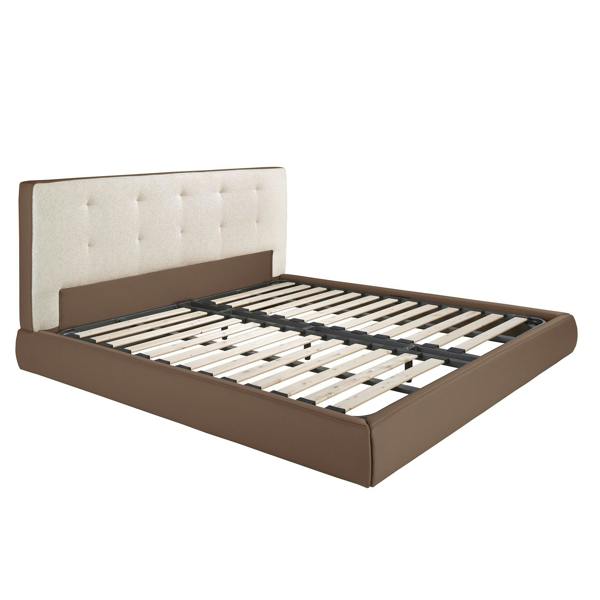 Angel Cerdá Brown Fabric and Brown Leatherette  Upholstered Bed 7174
