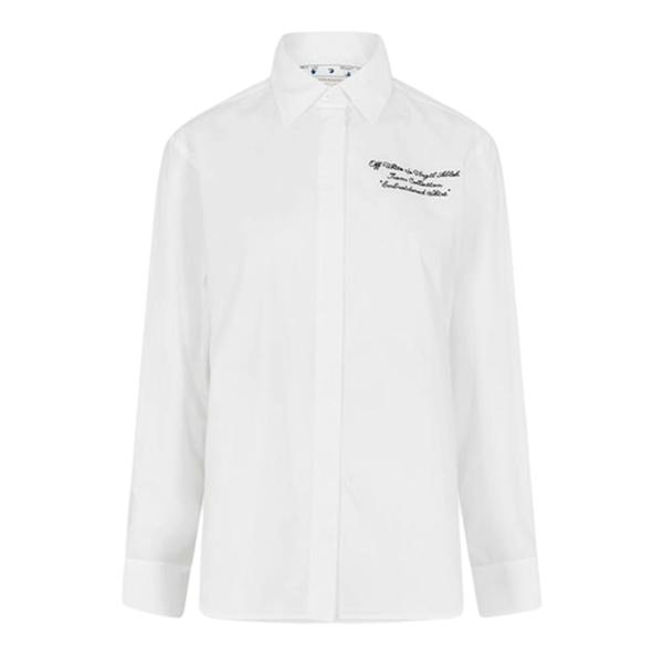 Off White Unisex Adult Embroidered Regular Long-Sleeved Shirt - White/Black - 