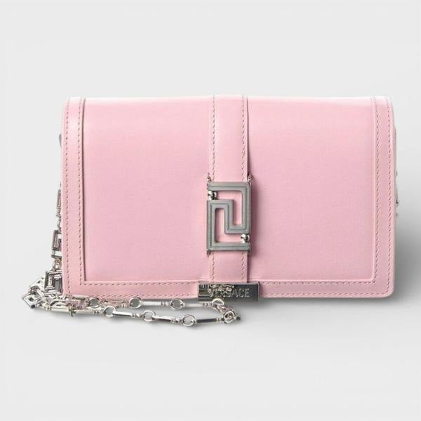 Versace Logo Leather Chain Bag Pink