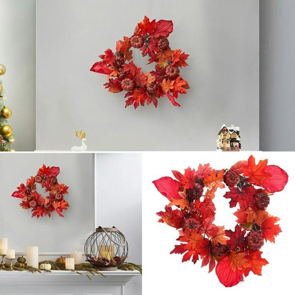 Fall Maple Leaf Pumpkin Wreath Artificial Wreath Front Door Decoration Living and Home