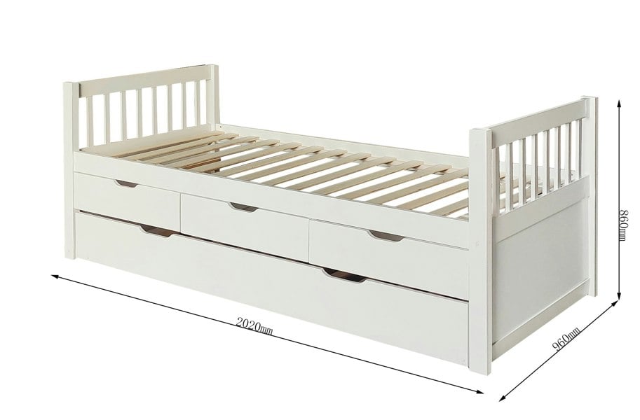 Comfy Living 3ft Pine Trundle Bed With Storage Drawers in Natural White or Grey