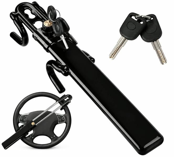 ATEK Heavy Duty Steering Wheel Lock Anti-Theft Car Security Lock with 2 Keys Black