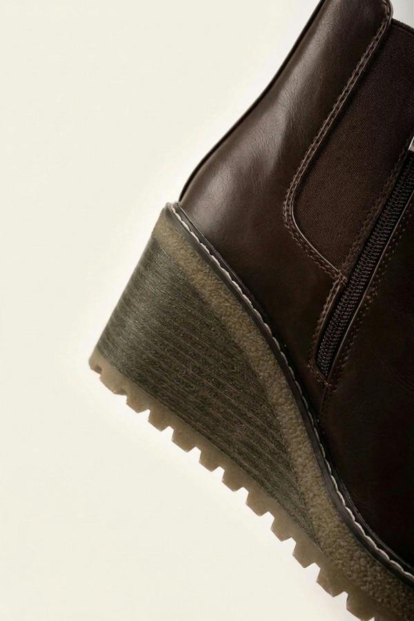 Edie Wedge Sole Chelsea Ankle Boots - Brown