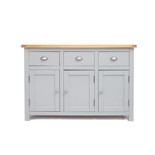 Argenta Light Grey 3 Drawer 3 Door Sideboard Chrome Cup Handle